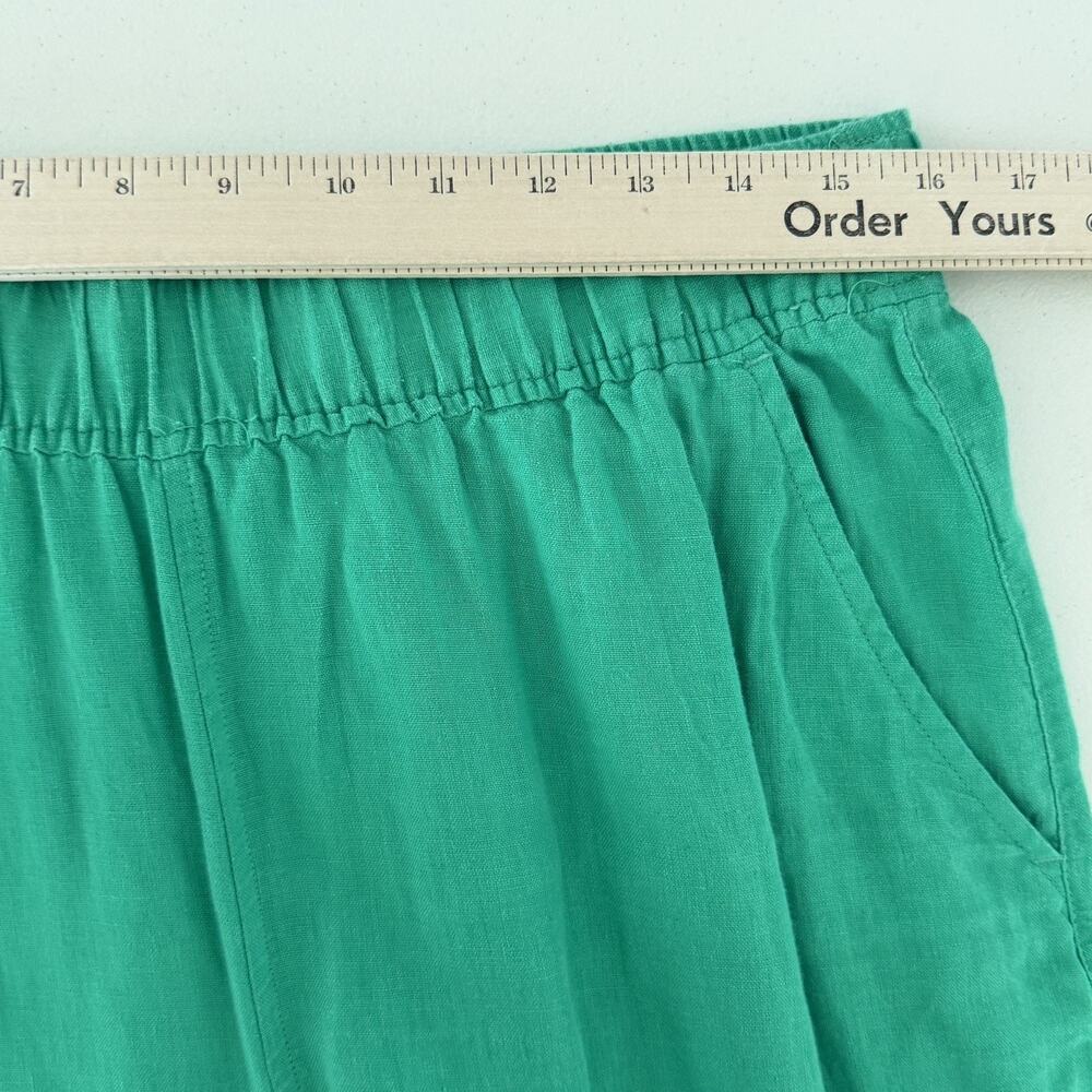 Tahari 100% Linen Pants Large Emerald Green Wide Leg Cropped Pull On Resort Boho - Picture 6 of 7